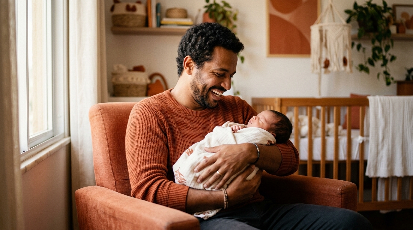 licença paternidade 2026 pai e bebê